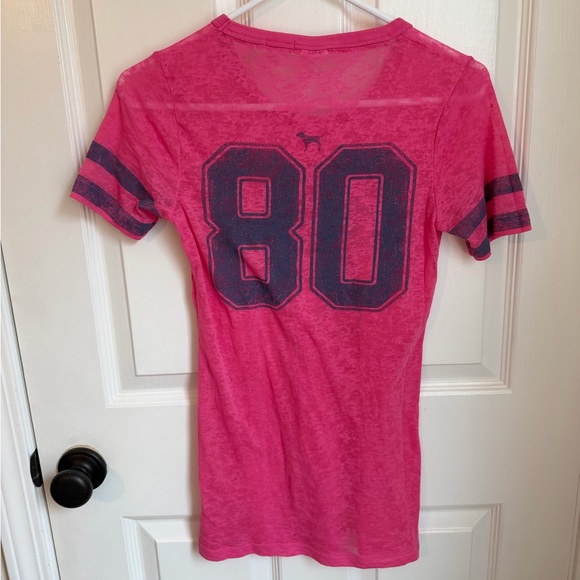 PINK Victoria's Secret Tee - Hot Pink with Navy Accents - Picture 3 of 5